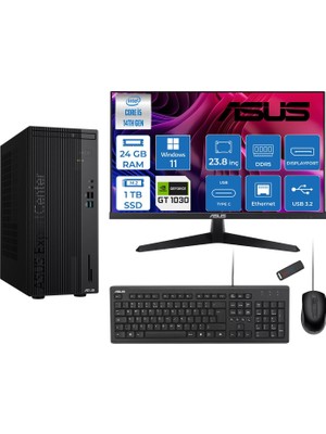 Asus Expertcenter D501MER  Intel® Core™ İ5-14500 24GB Ddr5 1tb SSD 4GB/GT1030  WIN11HOME Mini Tower+23.8" 120Hz Asus Monitör Masaüstü Bilgisayar 12WD501MER21H08+ZETTAUSBBELLEK