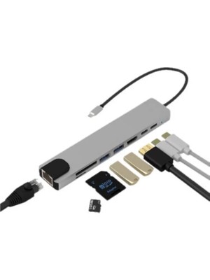 İlanib Ticaret USB C Çoklu Port Adaptör HDMI USB Ethernet Sd Kart Hub