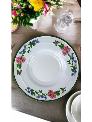 İnci Emaye Inci Emaye 29 No Emaye Makarna Tabağı Tabak Servis Yemek Kamp ve Piknik.çeyiz Çukur Tabak - Yeşil Yasemin