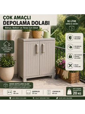 Csb Store Balkon & Bahçe Için Depolama Dolabı 65X37X93 cm – Plastik, Kilitli, 20 kg Raf Taşıma Kapasiteli