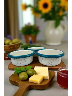 İnci Emaye Inci Emaye 3 Parça 10CM Emaye Dik Tabak Set, Kahvaltı Tabağı, Çeyizlik, Hediye Turkuaz