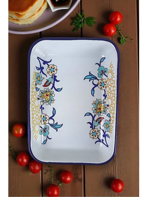 İnci Emaye Inci Emaye 28 No Emaye Dörtgen Tabak Meze Kahvaltılık Kamp ve Piknik - Lacivert Mavi Menekşe