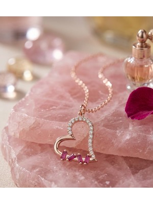 Rose Renk Zincirli Baget Fuşya Renk Zirkon Taşlı Kararmaz Çelik Kolye