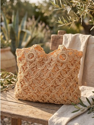 Meya Design Büyük Boy Astarlı Örgü Plaj ve Omuz Çantası - 40X31 cm