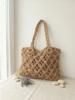 Meya Design Büyük Boy Astarlı Örgü Plaj ve Omuz Çantası - 40X31 cm