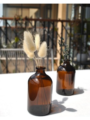 Qualitev 2 Adet Mini Vazo Amber Cam Dekoratif Minimal Cam Şişe 100 ml Iskandinav Kahverengi Vazo Seti