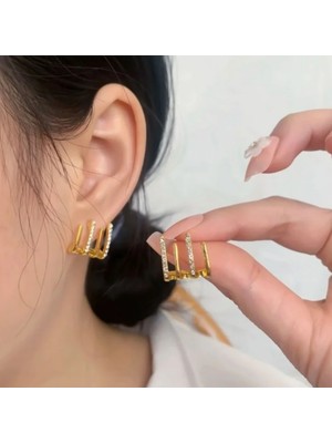 316L Çelik Gold Renk Modern Tasarımlı Antialerjik Çelik Küpe