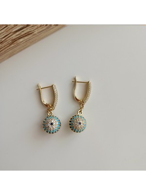 Lente Aksesuar Xuping Gold Zirkon Taşlı Nazar Boncuğu Top Küpe