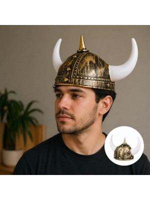 Miğfer Viking Şapkası 3 Boynuzlu Altın