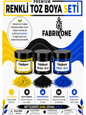 Fabrikone Toz Mum Boyası Seti 10 cc 3’lü – Soya & Parafin Wax Için – Sarı, Siyah, Mavi BKFAB3SRSM10G