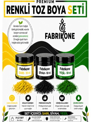 Fabrikone 3'lü Set Premium Parafin Soya Wax Toz Mum Boyası Hobi Seti - 10 cc (Sarı, Siyah, Yeşil) BKFAB3SRSY10G