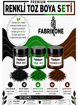 Fabrikone 3'lü Set Premium Parafin Soya Wax Toz Mum Boyası Hobi Seti - 10 cc (Siyah, Yeşil, Kahverengi) BKFAB3SYKH10G
