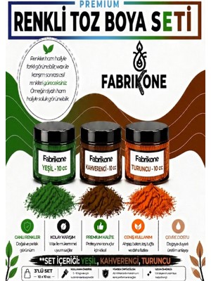 Fabrikone 3'lü Set Premium Parafin Soya Wax Toz Mum Boyası Hobi Seti - 10 cc (Yeşil, Kahverengi, Turuncu) BKFAB3YKHT10G