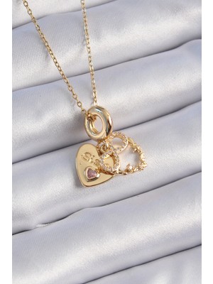 Motto Ticaret Mey Ithalat® 316L Çelik Gold Renk Zirkon Taşlı Sonsuzluk Kalp Figür Charm Model Kadın Kolye