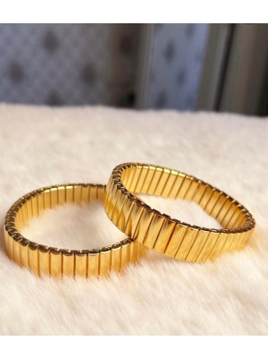 Stainless Stell Çelik Lastikli Gold Bileklik