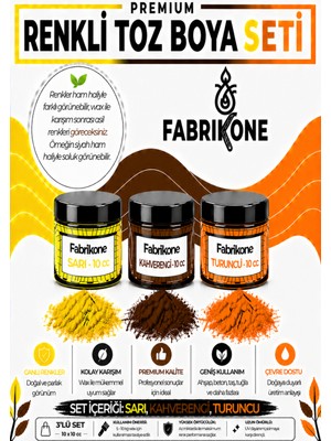 Fabrikone 3'lü Set Premium Parafin Soya Wax Toz Mum Boyası Hobi Seti - 10 cc (Sarı, Kahverengi, Turuncu) BKFAB3SRKHT10G