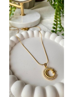 Stainless Steel Çelik Etrafı Taşlı Ayyıldız Kolye