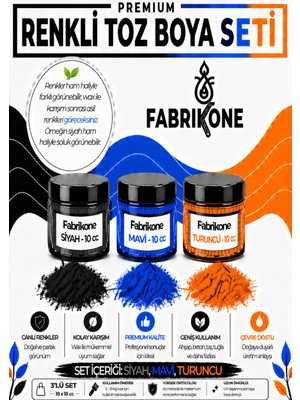 Fabrikone 3'lü Set Premium Parafin Soya Wax Toz Mum Boyası Hobi Seti - 10 cc (Siyah, Mavi, Turuncu) BKFAB3SMT10G