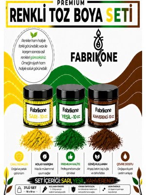 Fabrikone 3'lü Set Premium Parafin Soya Wax Toz Mum Boyası Hobi Seti - 10 cc (Sarı, Yeşil, Kahverengi) BKFAB3SRYKH10G
