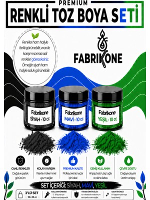 Fabrikone 3'lü Set Premium Parafin Soya Wax Toz Mum Boyası Hobi Seti - 10 cc (Siyah, Mavi, Yeşil) BKFAB3SMY10G