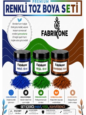 Fabrikone 3'lü Set Premium Parafin Soya Wax Toz Mum Boyası Hobi Seti - 10 cc (Mavi, Yeşil, Kahverengi) BKFAB3MYKH10G