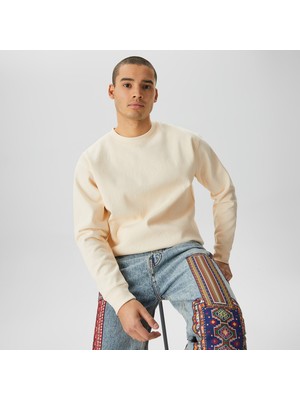 Market Embossed Crew Fleece Erkek Krem Sweatshirt