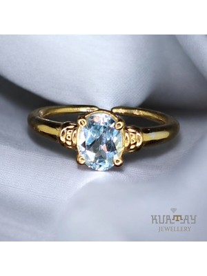 KURTAY JEWELLERY Blue Topaz Taşlı 22K Altın Kaplama Gümüş Yüzük