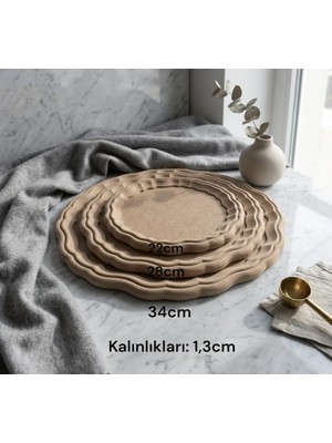 Ahşap Boyanabilir Yuvarlak Dekoratif Sunumluk Tepsi Takımı
