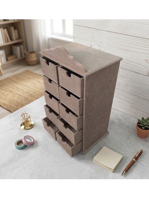 Sekay Ahşap Ahşap Boyanabilir 10 Çekmeceli Dekoratif Organizer Kutu 15x21x29 cm Estetik ve Fonksiyonel