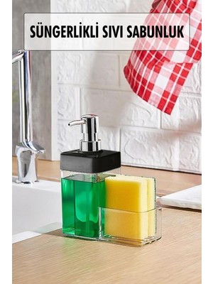 Depa Siyah Renkli Sıvı Sabunluk Süngerlik Hazneli 450 ml
