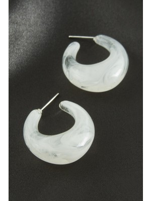 Zero Land Cosmotex Oval Plastik Küpe - Beyaz