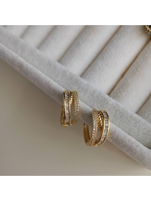 Lente Aksesuar Xuping Gold Baget ve Mikro Zirkon Taşlı Lüks Halka Küpe