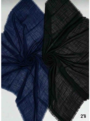 Özense 2'li Flamlı Pamuklu Terletmeyen 4 Mevsim Kullanılabilir 100X100 cm Siyah ve Lacivert Renkli Eşarp