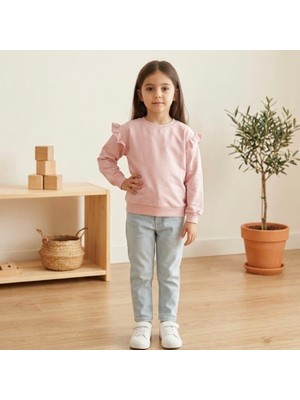 Jeliboom Kız Çocuk Fırfır Detaylı Pudra Sweatshirt