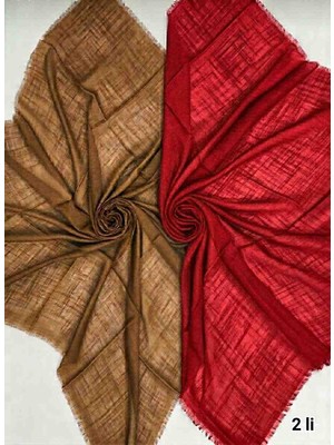 Özense 2'li Flamlı Pamuklu Terletmeyen 4 Mevsim Kullanılabilir 100X100 cm Kırmızı ve Kahve Renkli Eşarp