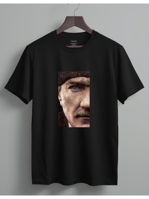 Timisiva Atatürk-2 Erkek Kadın Premium Tişört %100 Pamuk Oversize Basic Günlük Şık T-Shirt