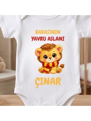 Egg Baby Isimli Yavru Aslan Taraftar Temalı Sarı Kırmızı Bebek Body Zıbın