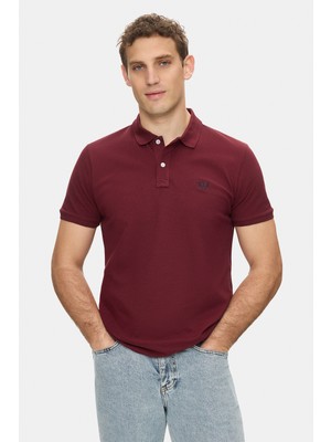 Ucla Lakes Bordo Polo Yaka Nakışlı %100 Pamuk Standard Fit Erkek Tshirt
