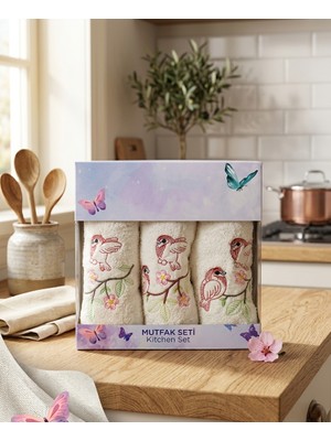 Vivesta Home 3’lü Nakışlı Mutfak Havlusu Seti 30X50 cm – Kutulu Hediyelik Pamuk Mutfak Havlu Seti