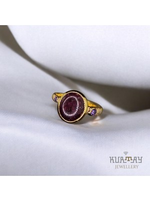 KURTAY JEWELLERY Ruby ve Amethyst Taşlı 22K Altın Kaplama Gümüş Yüzük