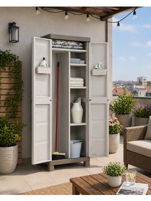 Csb Store Bahçe Balkon Depolama Dolabı Plastik Raflı Kapaklı Dolap 65X45X182 Cmm