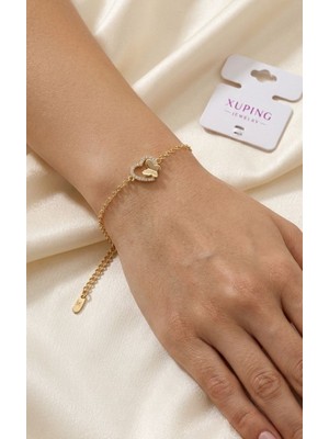 Xuping Jewelry Xuping Altın Kaplama Kararmaz Kalp ve Kelebek Figürlü Taşlı Bileklik