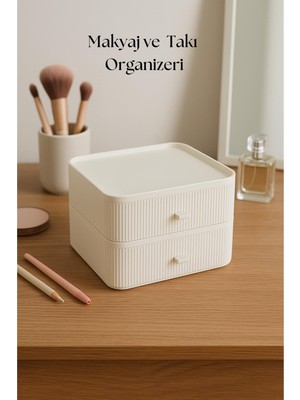 Depa 2 Katlı Çekmeceli Makyaj Organizeri & Çok Amaçlı Düzenleyici Beyaz