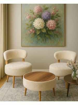 Puf Takımı /çay Seti Ikili Koltuk Berjer ve Krem Puf Takımı 3 Lü Takım (Balkon, Salon ,ofis ,bahçe Takımı, Hobi Alanı, Bekleme Alanı Takımı]