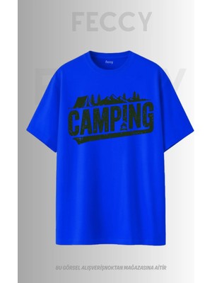 Feccy Premium Camping Baskılı Avcı Tema Unısex Oversize Kadın Tişört Erkek Tişört Pamuklu Oversize Tişört