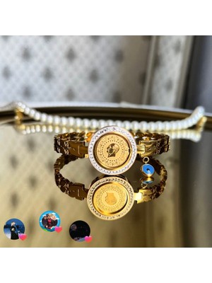 Stainless Stell Kuyumcu Model Taşlı Çeyrekli Kelepçe
