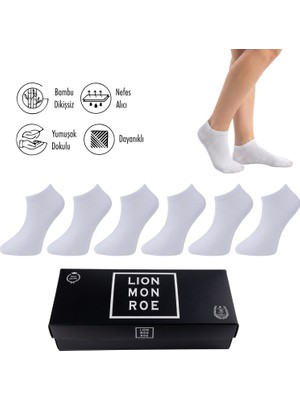Lion Monroe Saf Bambu 4 Mevsim Erkek Patik Düz Beyaz Çorap Dikişsiz Premium Hediye Kutulu 6'lı Prime Comfort Serisi S680AZNS