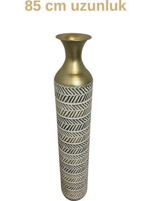 Roxart Metal Dekoratif Çiçek Vazosu Yer Vazo 85 cm Eskitme Desen Dekor Obje 85X15 cm