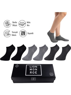 Lion Monroe Saf Bambu 4 Mevsim Erkek Patik Düz Siyah - Gri Melanj - Antrasit Çorap Dikişsiz Premium Hediye Kutulu 6'lı Prime Comfort Serisi S680AZNS
