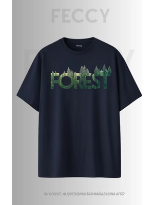 Feccy Premium Forest Baskılı Avcı Tema Unısex Oversize Kadın Tişört Erkek Tişört Pamuklu Oversize Tişört
